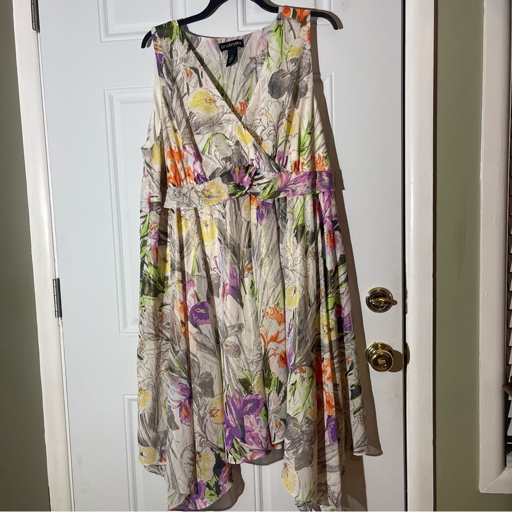 Lane Bryant Cream Floral Wrap Dress with Purple, Yellow & Orange Accents